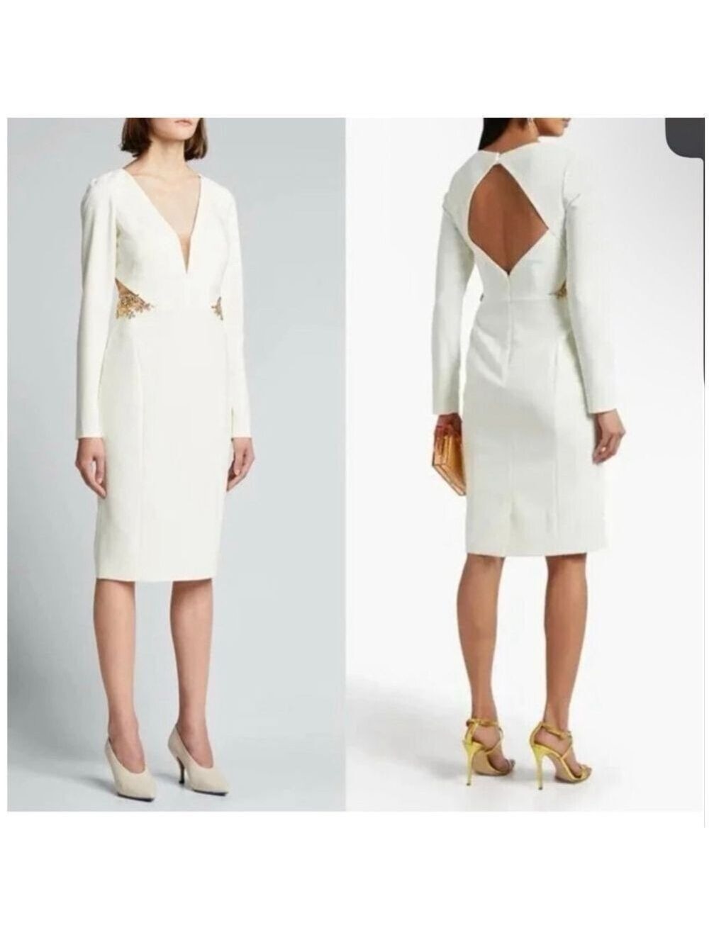 Women's MARCHESA NOTTE Ivory Long Sleeve Knee Length Dress Size 4